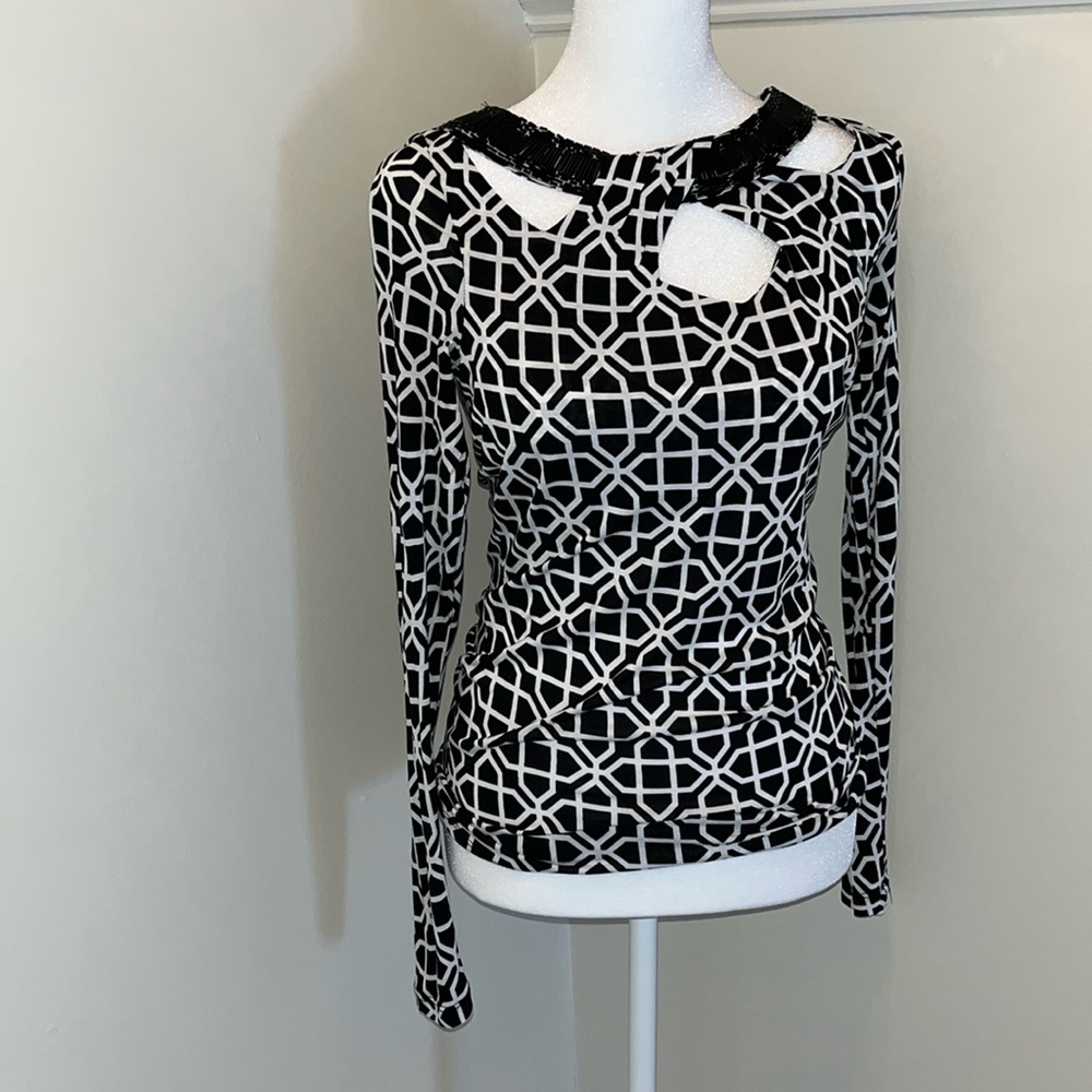 NWOT Inc International Concepts Inc black & white beaded neck top xs
